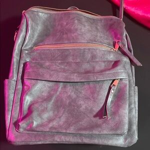 Gray Leather Women's Backpack